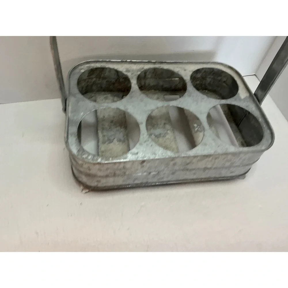 Pottery Barn Galvanized Metal 6 Bottle Carrier Caddy Farmhouse Decor